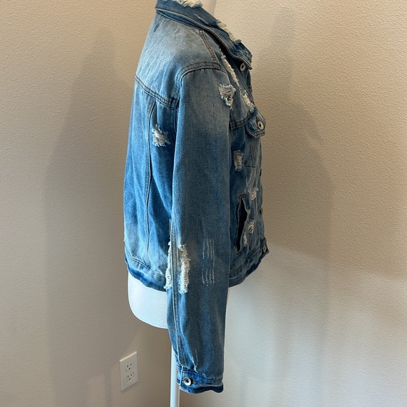Ci Sono Distressed Denim Jacket Large - Picture 2 of 9